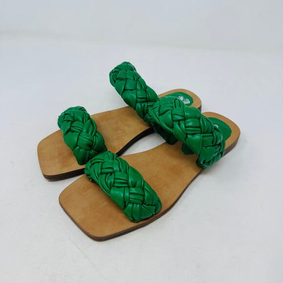 GUESS Green Braided Double Strap Flat Sandals – Size 6.5 - Picture 1 of 11